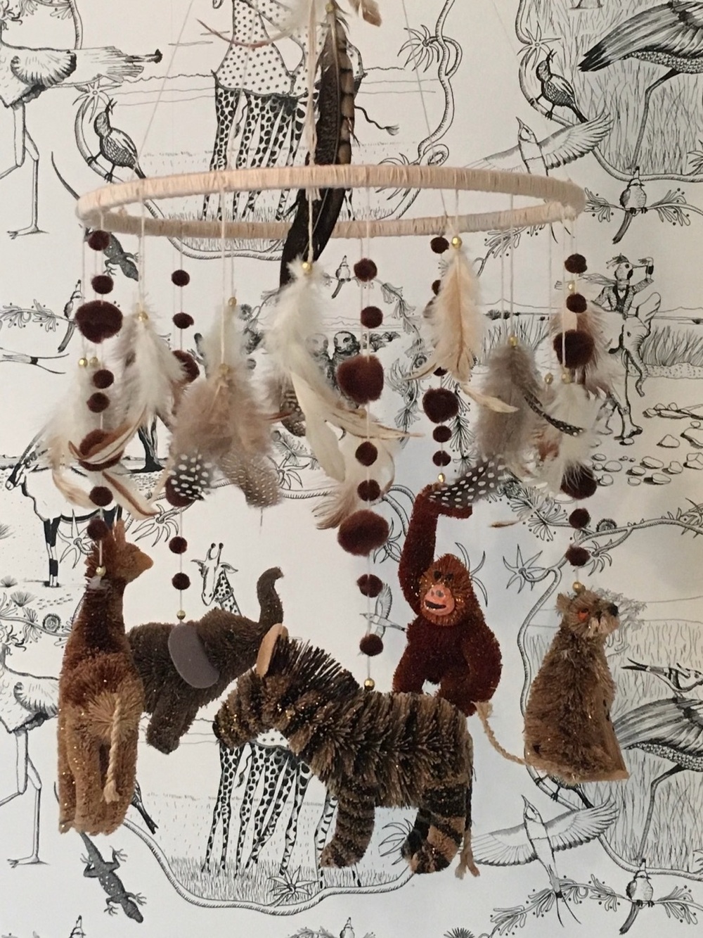 Handmade boho neutral safari baby nursery mobile